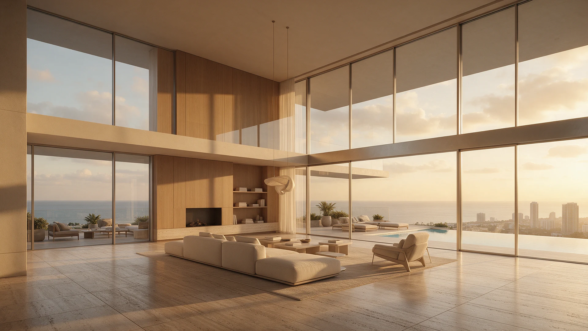 Penthouse salonu ve deniz manzarası